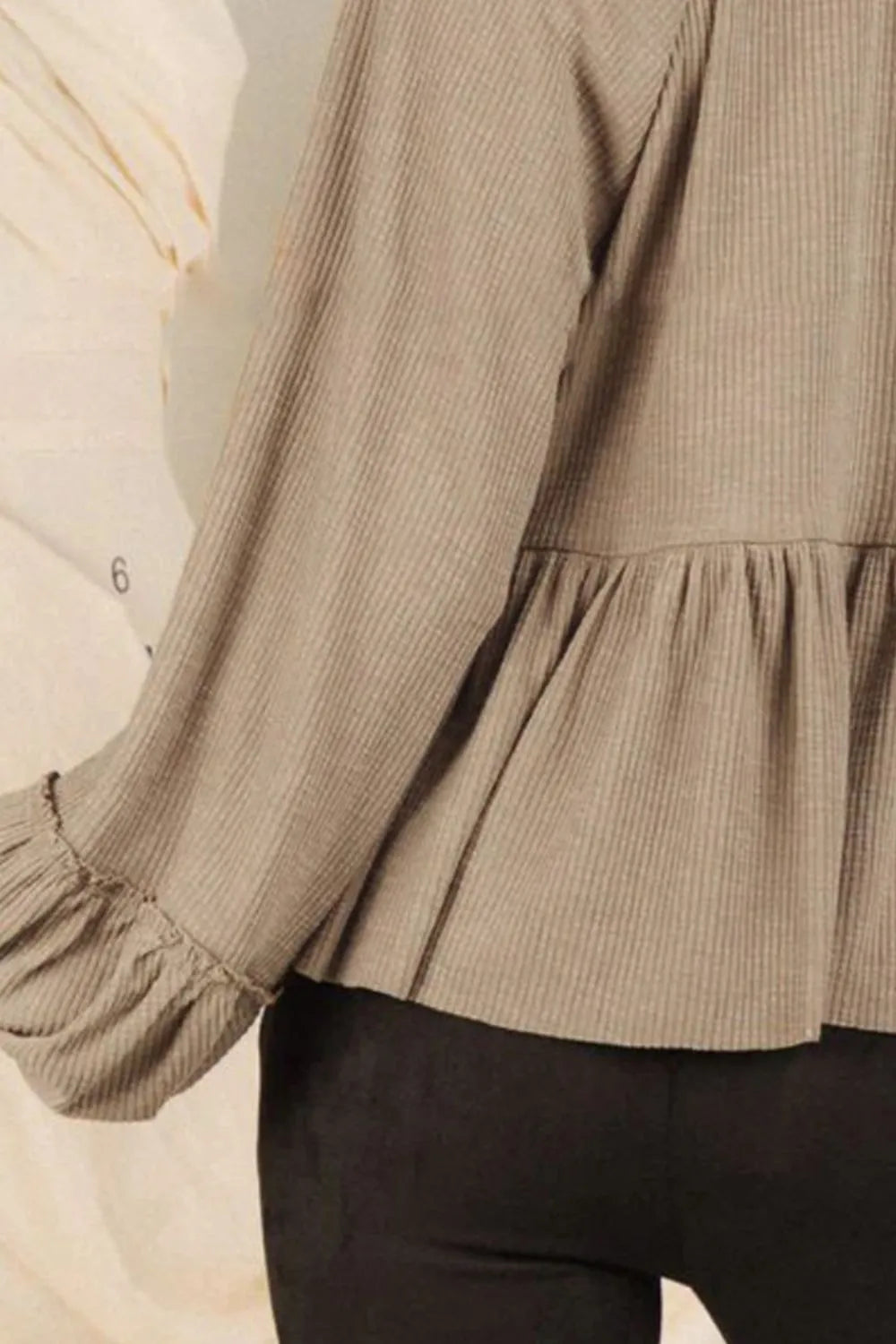 Notched Balloon Sleeve Peplum Blouse (15)