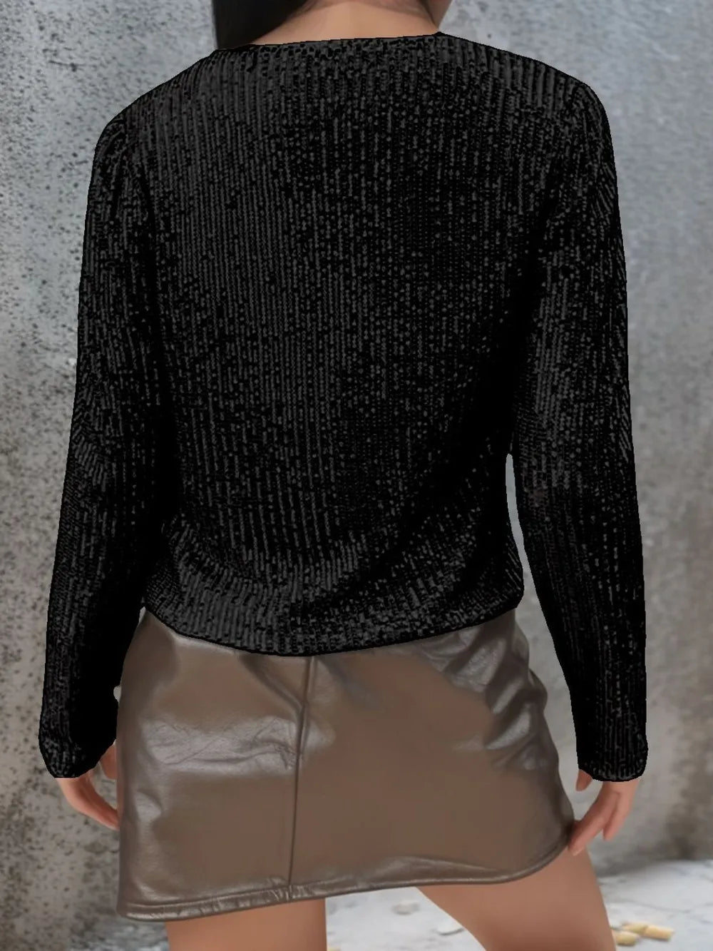 Full Size Sequin Open Front Cropped Jacket (9)