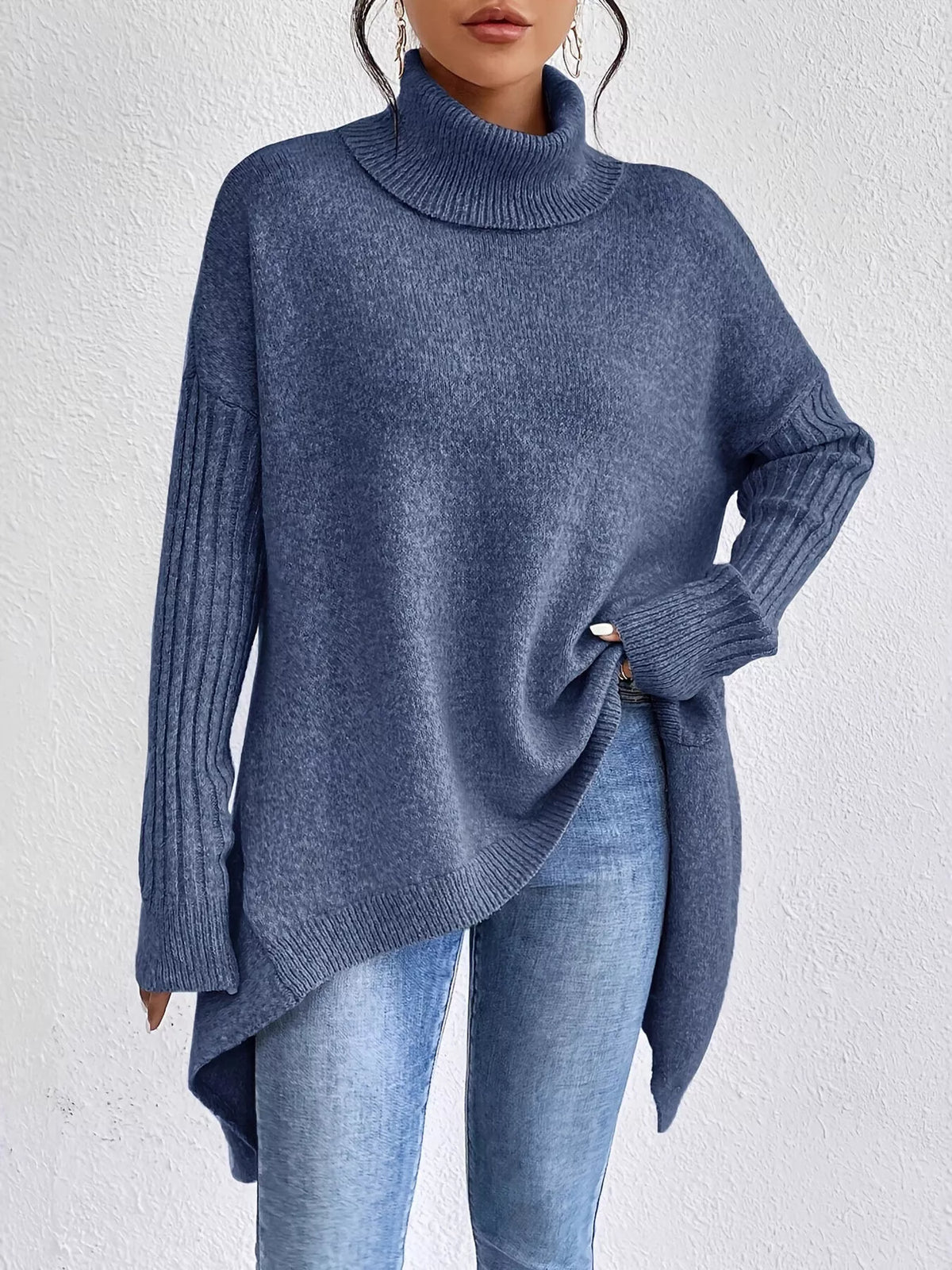 Turtleneck High-low Hem Sweater (4)