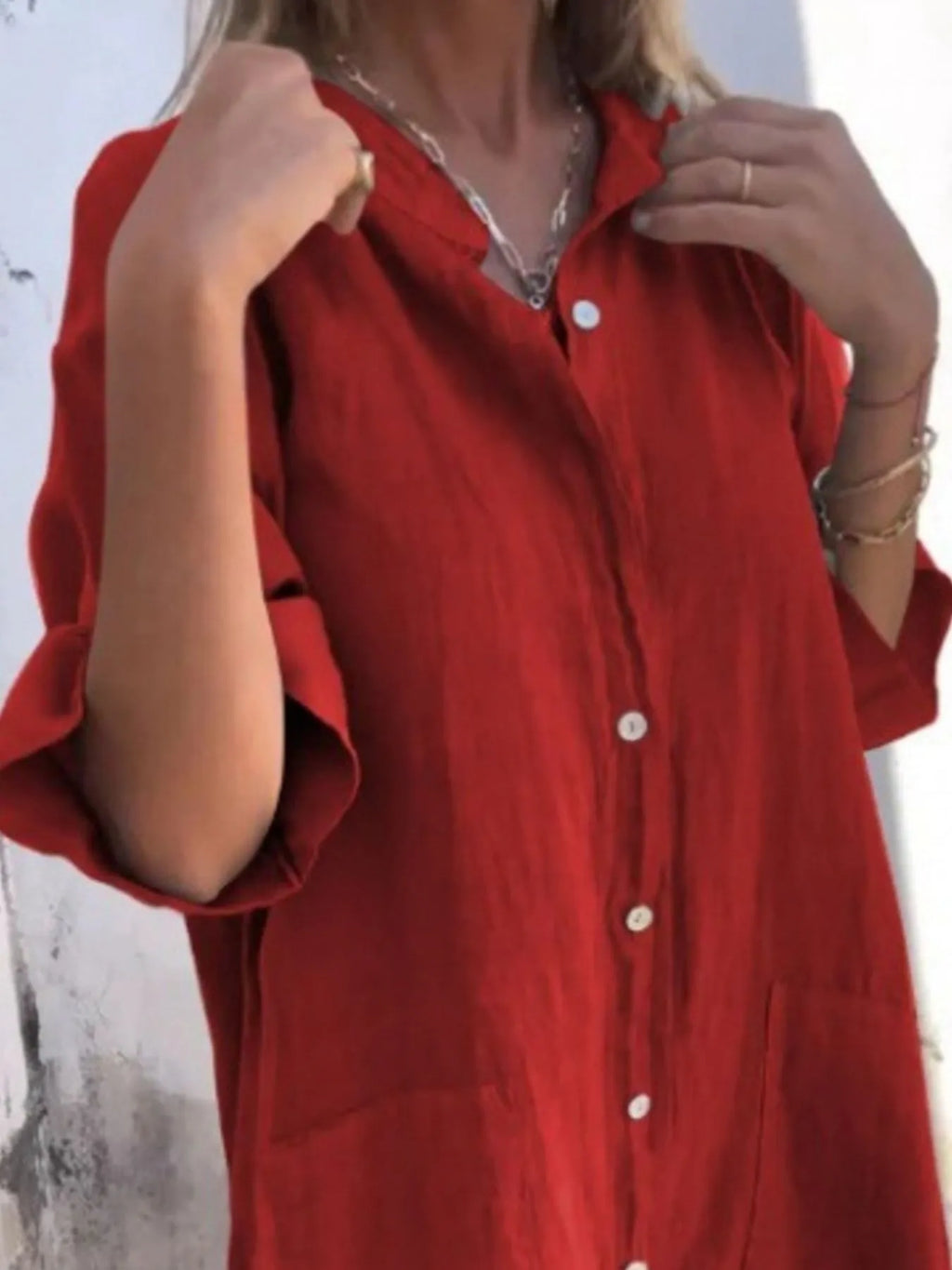 Full Size Casual Linen Button-down Shirt Dress Plus (23)