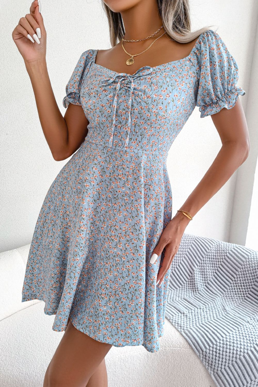 Ditsy Floral Drawstring A-line Dress