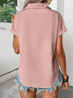 Pleated Detail Collared Neck Short Sleeve Shirt (23)