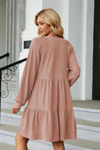 Notched Neck Long Sleeve Mini Dress (9)