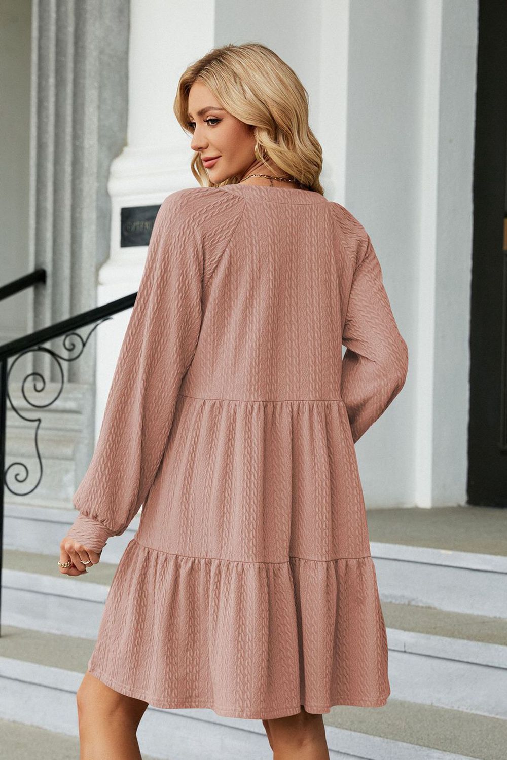 Notched Neck Long Sleeve Mini Dress (9)