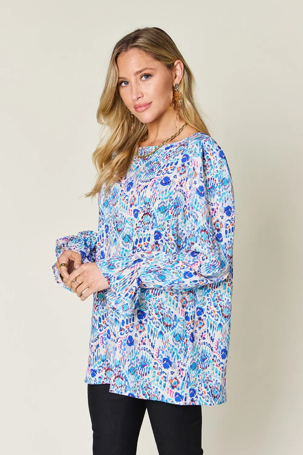 Full Size Printed Flounce Sleeve Blouse (2)