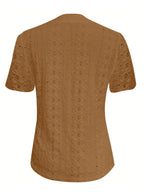 Openwork Notched Short Sleeve Top (6)