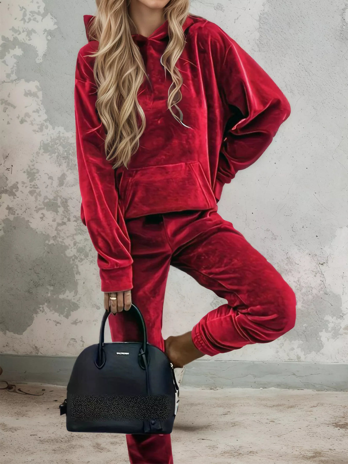 Velvet Long Sleeve Hoodie Pants Set (25)