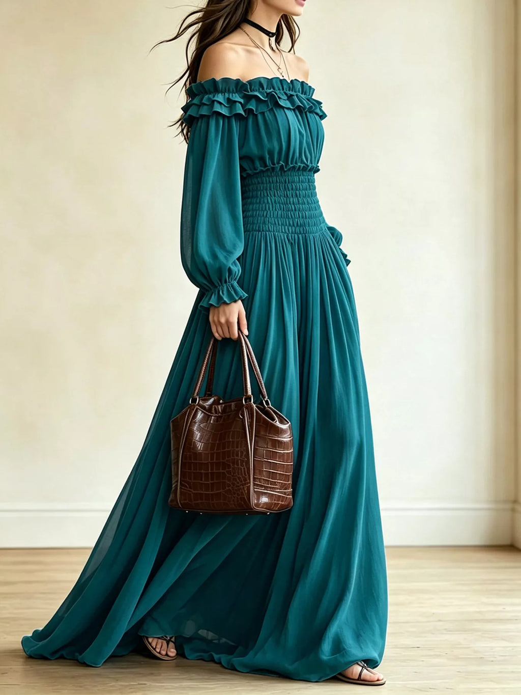Full Size Off-shoulder Ruffled Maxi Dress Smocked Waist Plus (9)