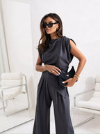 Satin Cowl Neck Top Pants Set (21)