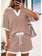 Striped Knit Polo Shirt Shorts Set (11)