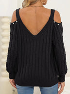 Cable-knit Cold Shoulder Sweater (8)