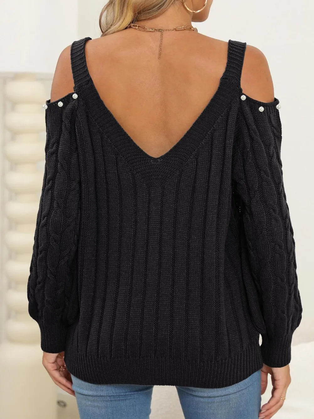 Cable-knit Cold Shoulder Sweater (8)