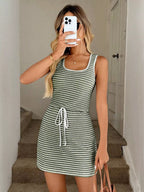 Striped Knitted Mini Dress Drawstring (14)