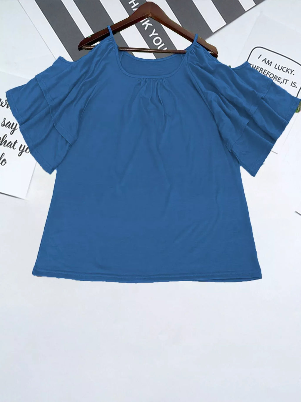 Cold Shoulder Ruffle Sleeve T-shirt (4)