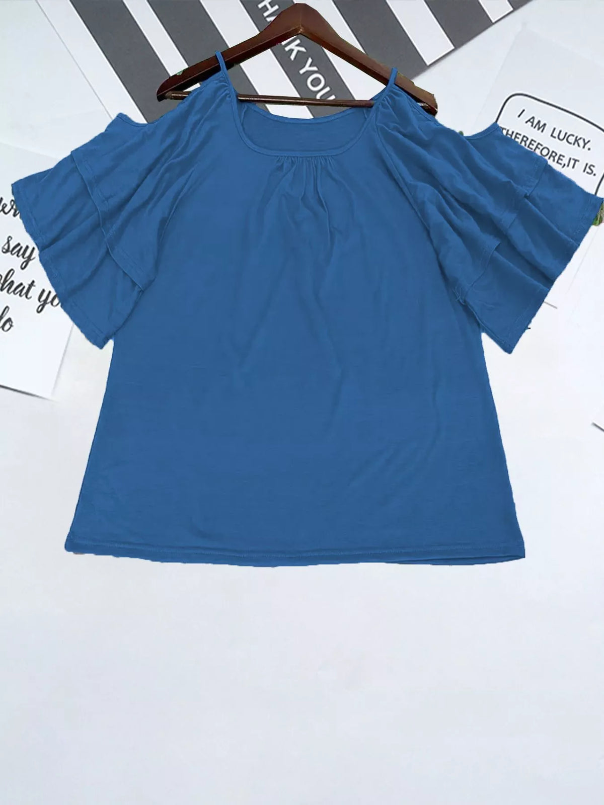 Cold Shoulder Ruffle Sleeve T-shirt (4)