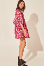 Floral Tie Neck Lantern Sleeve Dress (3)