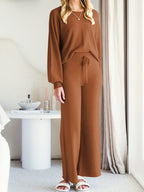 Long Sleeve Lounge Top Drawstring Pants Set (14)