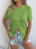 Button Up Short Sleeve Knit Cardigan