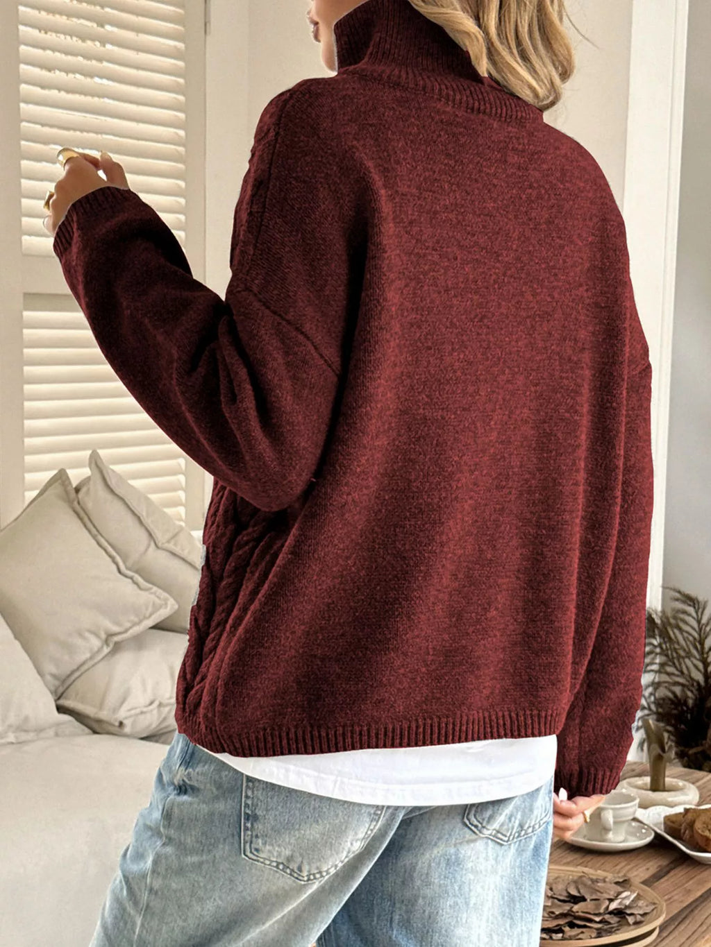 Zip Collar Cable-knit Sweater (8)