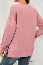 Round Neck Dropped Shoulder Slit Sweatshirt (12)