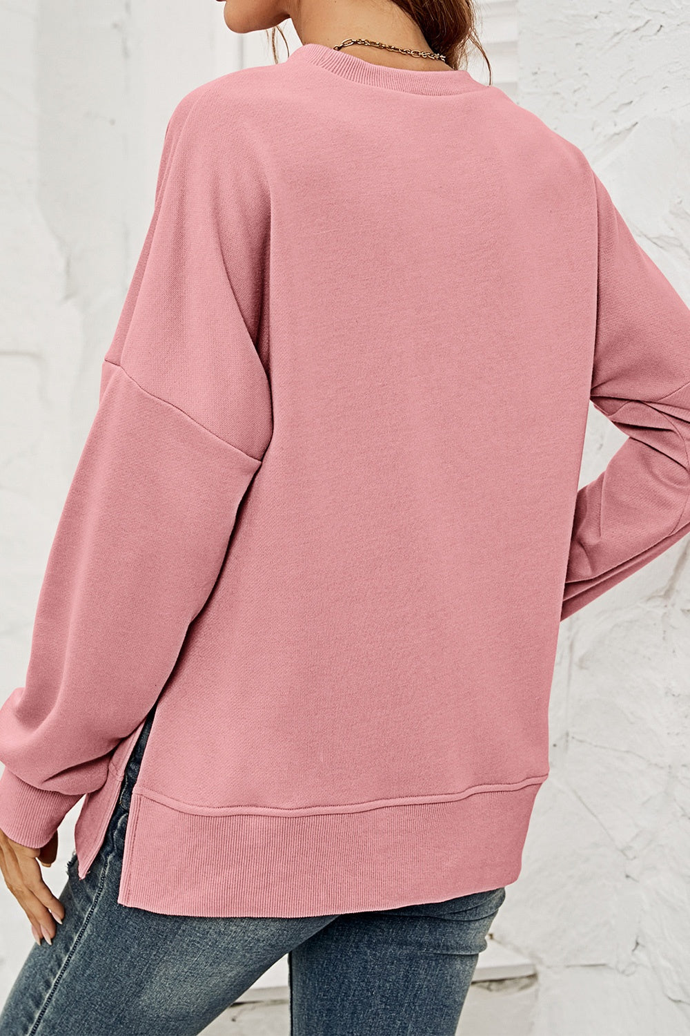 Round Neck Dropped Shoulder Slit Sweatshirt (12)