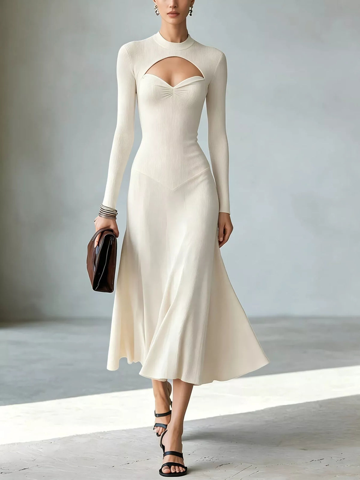 Full Size Mock Neck Cut-out Long Sleeve Midi Dress Plus (7)