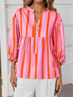 Striped Button Front Notched Blouse (12)
