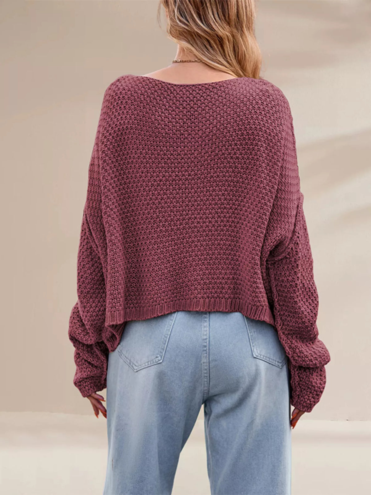 Cable Knit Dropped Shoulder Sweater (7)