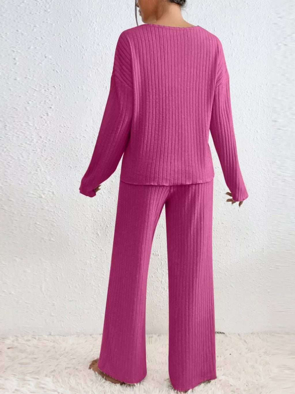 Ribbed V-neck Top Pants Set (9)
