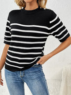 Striped Round Neck Half Sleeve Knit Top (3)