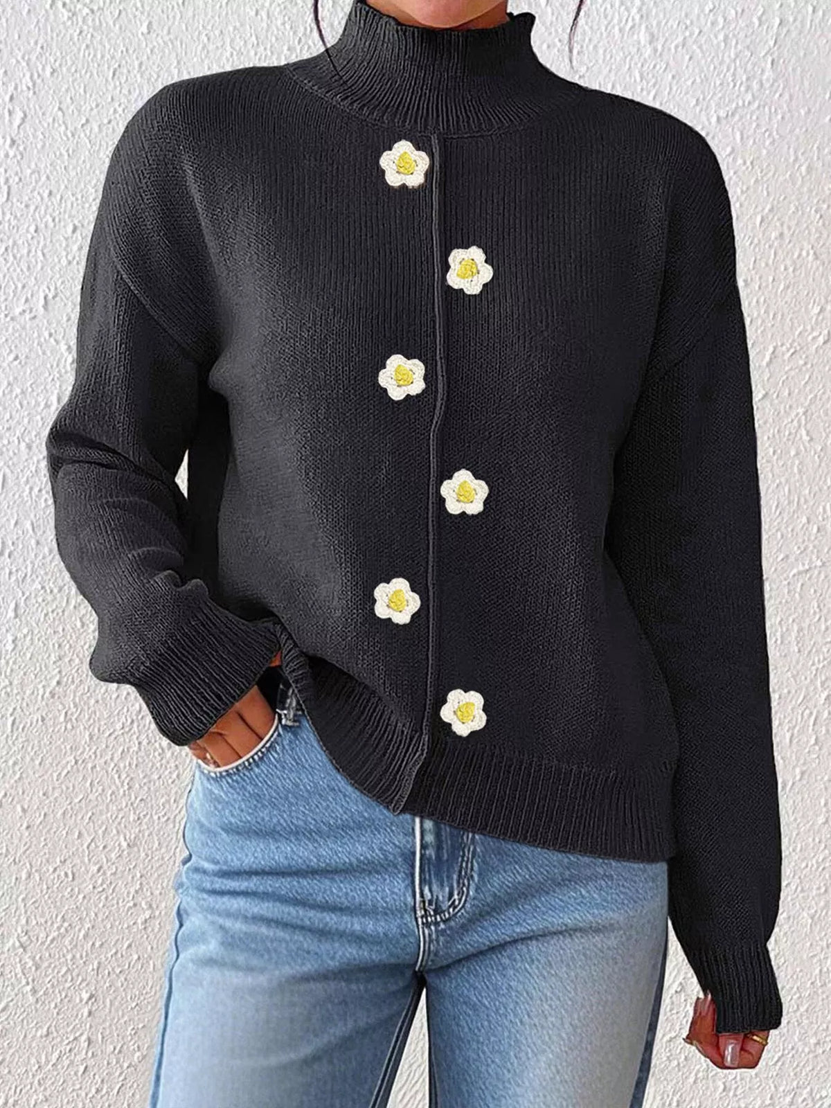 Floral Applique Turtleneck Sweater (9)