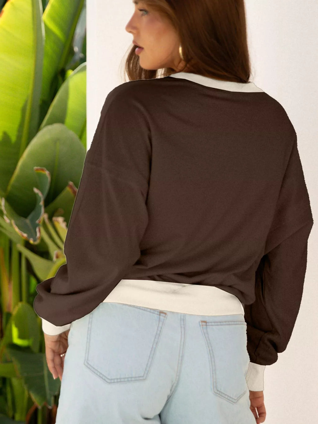 Raw Edge Flower Patch Drop Shoulder Casual Top (15)