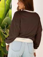 Raw Edge Flower Patch Drop Shoulder Casual Top (15)