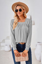 Square Neck Ruched Long Sleeve Blouse (3)