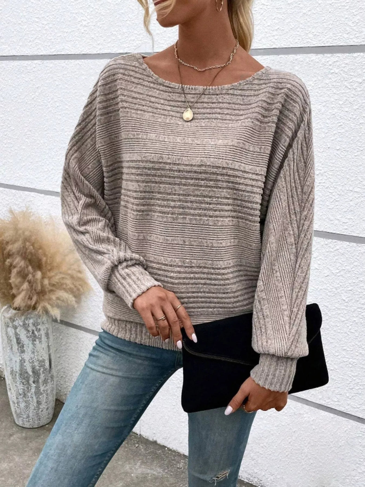 Ribbed Round Neck Long Sleeve Top (3)