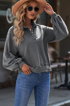 Quarter-snap Collared Lantern Sleeve Sweatshirt (17)