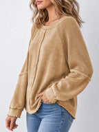 Waffle Knit Raglan Sleeve Sweatshirt (2)