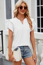 Eyelet Notched Flutter Sleeve T-shirt (27)