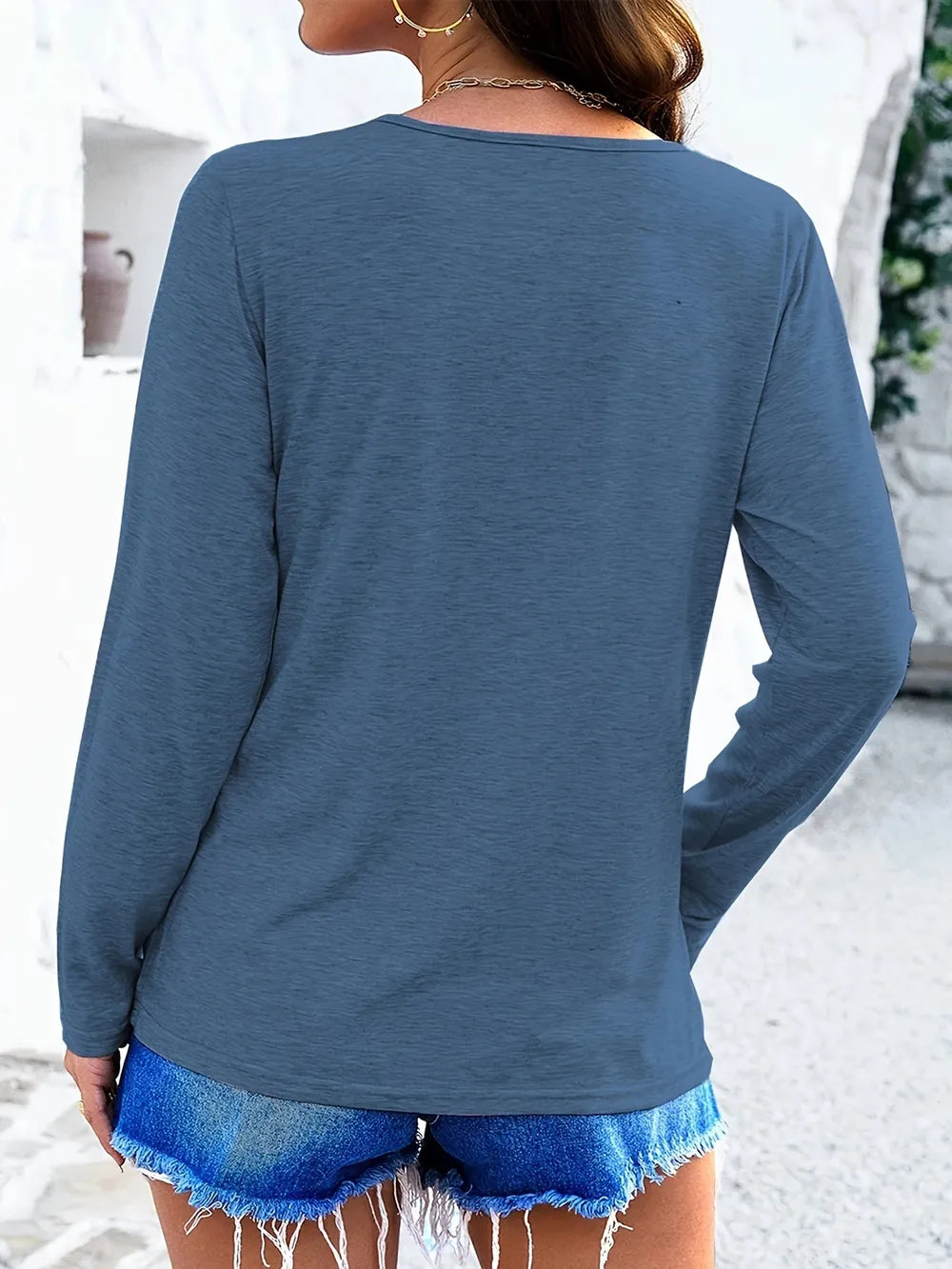 Crisscross V-neck Long Sleeve T-shirt (21)