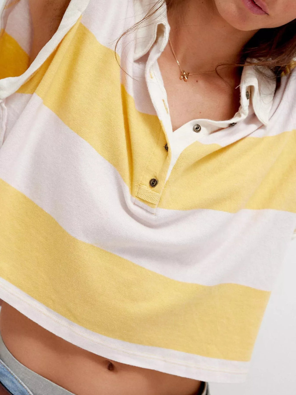 Half Button Striped Short Sleeve Cropped Polo Shirt (8)