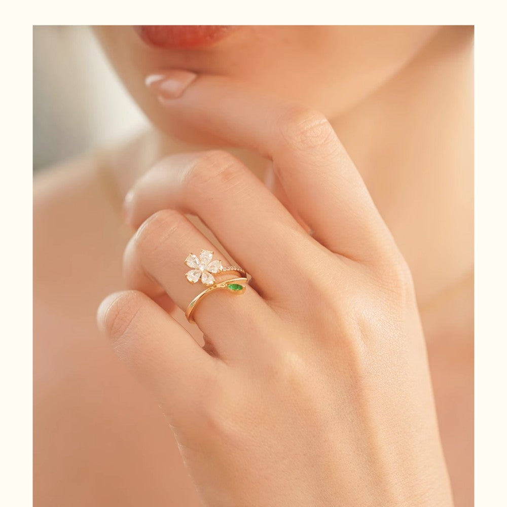 Can Rotate Crystal Cherry Blossom Ring photo 4