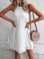 Eyelet Grecian Neck Mini Dress (4)