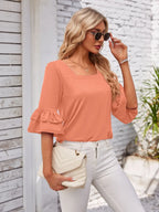 Ruffled Suqare Neck Half Sleeve Blouse (11)