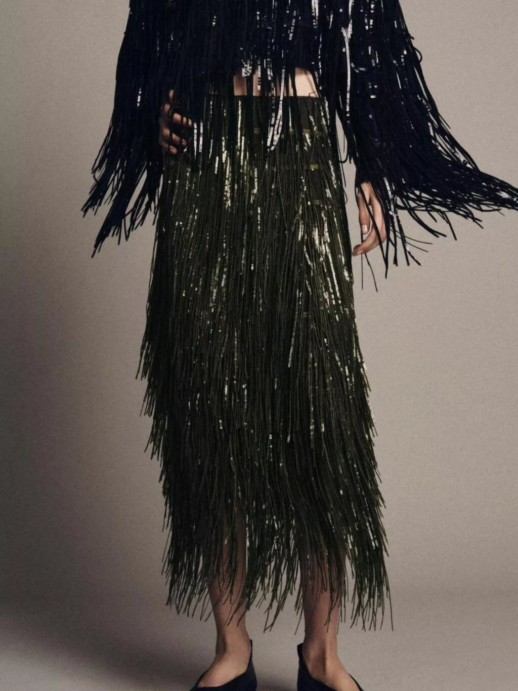 Fringe Long Sleeve Shirt Skirt Set (7)
