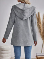 Drawstring Textured Zip Up Hooded Jacket (3)