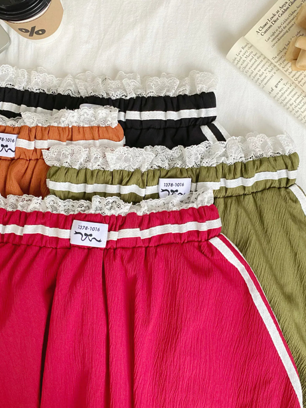 Lace Trim Elastic Waist Mini Skirt (15)