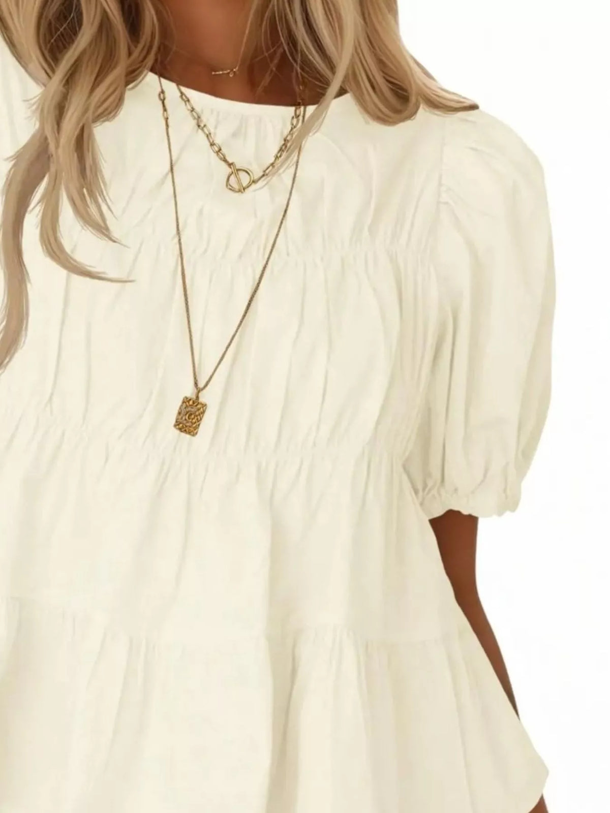 Ruched Tiered Puff Sleeve Blouse (8)