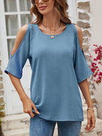 Textured Round Neck Split Sleeve Top (3)
