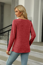 Square Neck Long Sleeve Slit T-shirt (15)