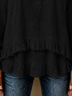 V-neck Long Sleeve Button Detail Ruffled Hem Blouse (21)